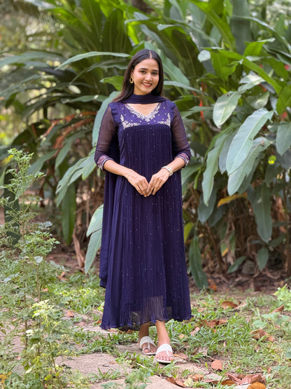 Handworked Pleated Kurta with Dupatta