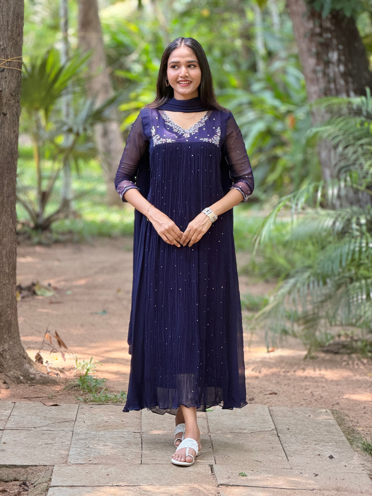 Handworked Pleated Kurta with Dupatta