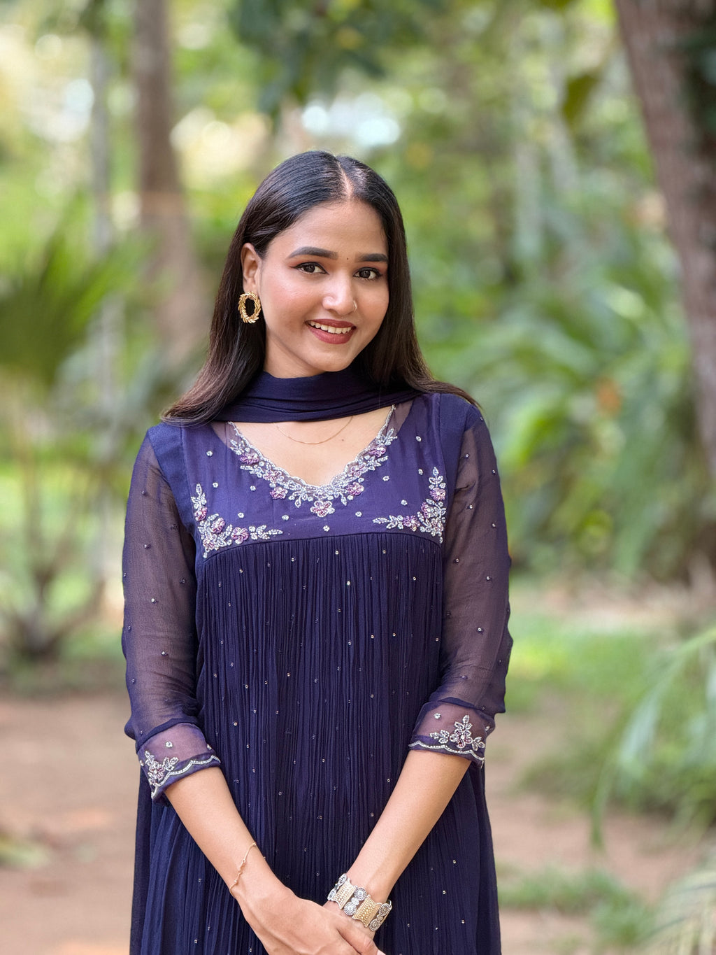 Handworked Pleated Kurta with Dupatta