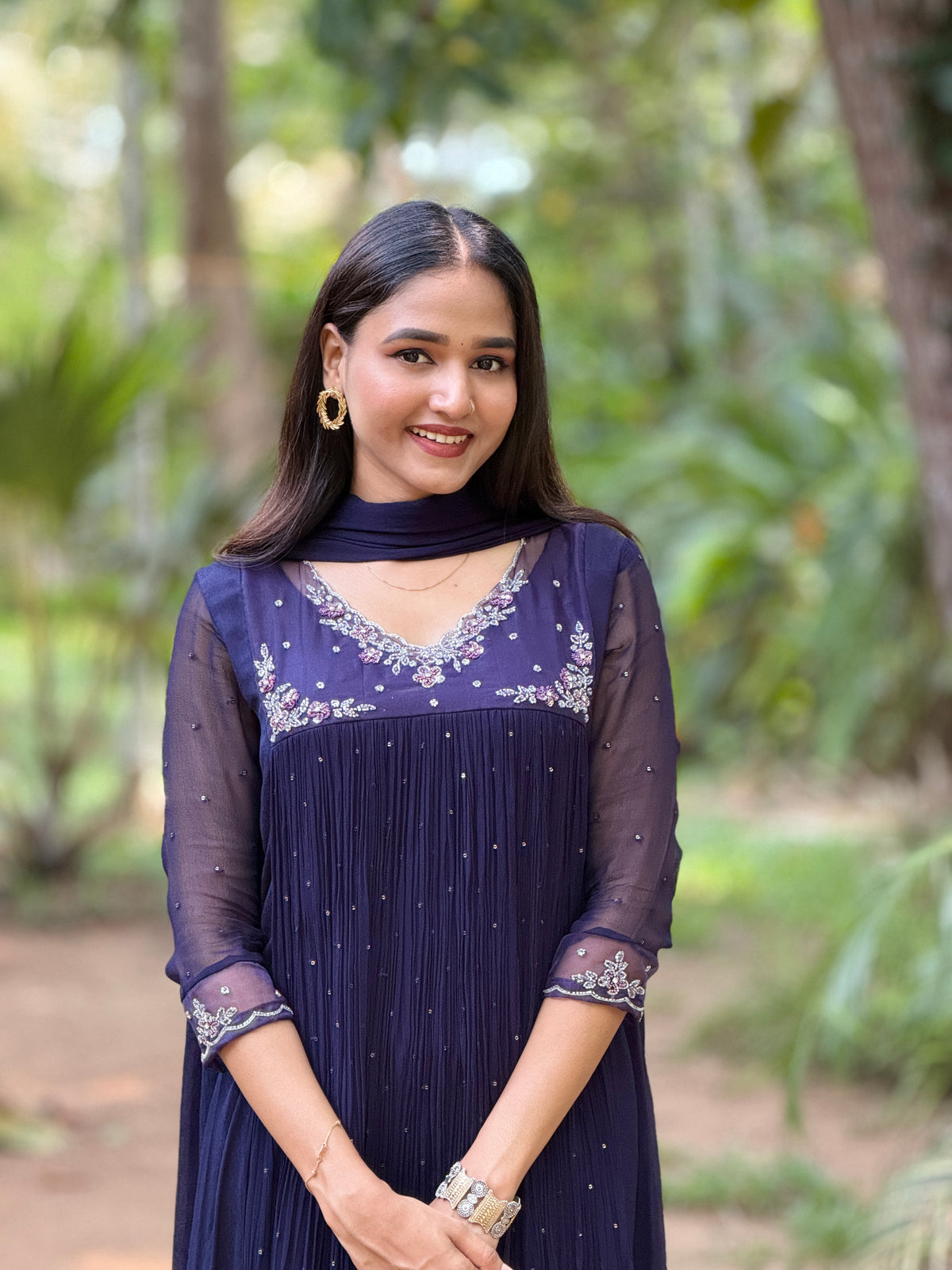 Handworked Pleated Kurta with Dupatta