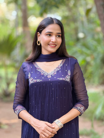 Handworked Pleated Kurta with Dupatta