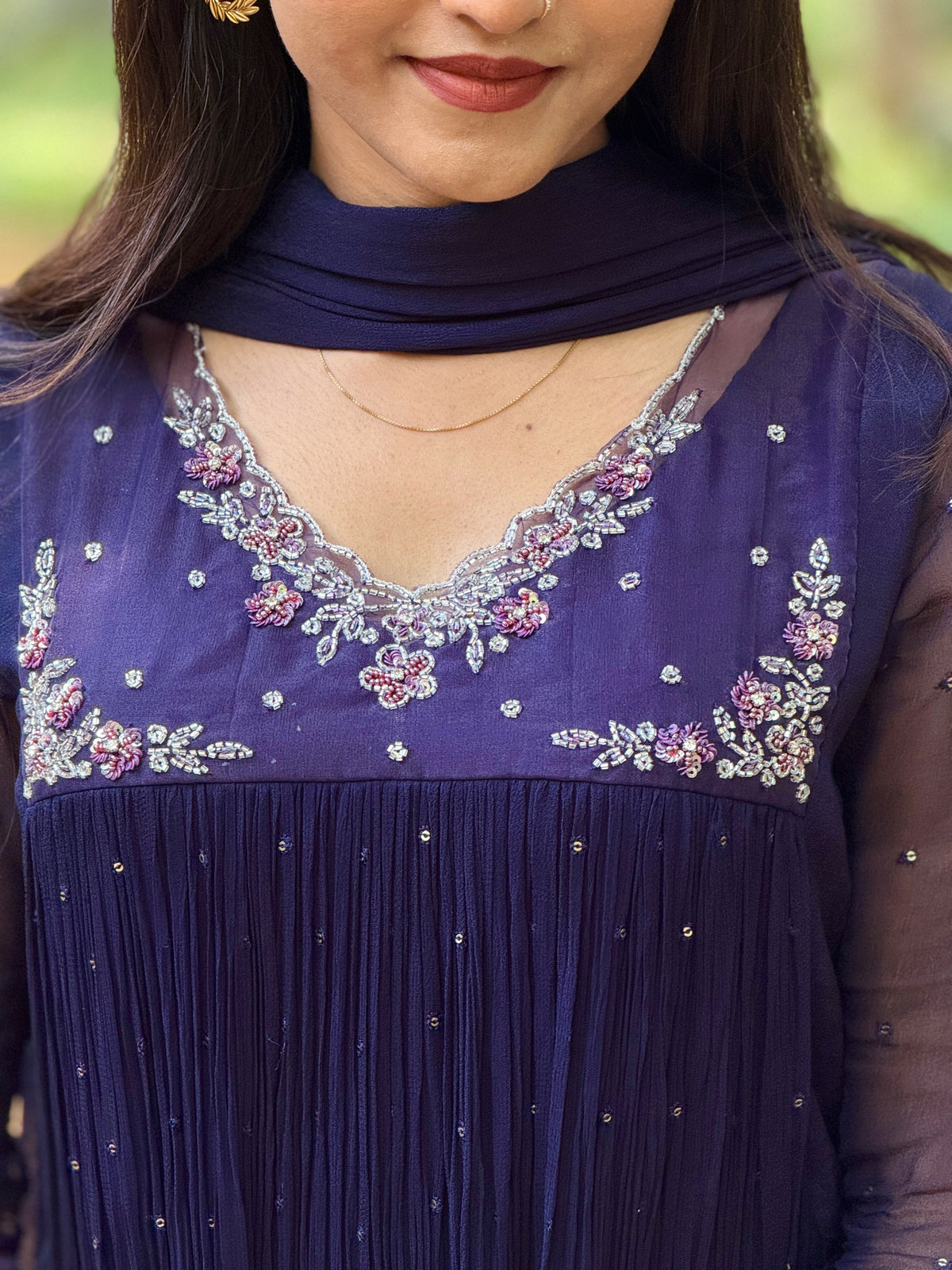 Handworked Pleated Kurta with Dupatta