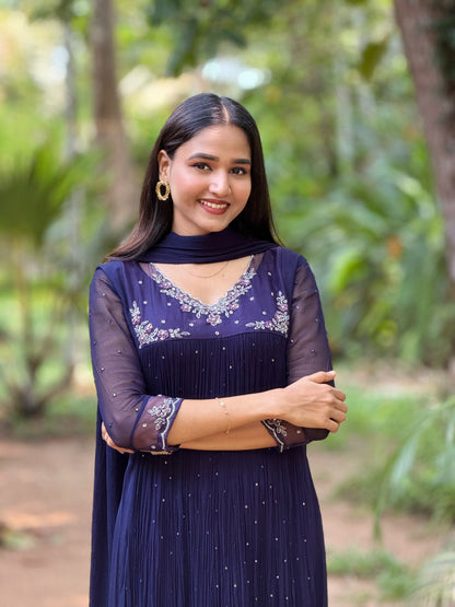 Handworked Pleated Kurta with Dupatta
