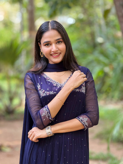 Handworked Pleated Kurta with Dupatta