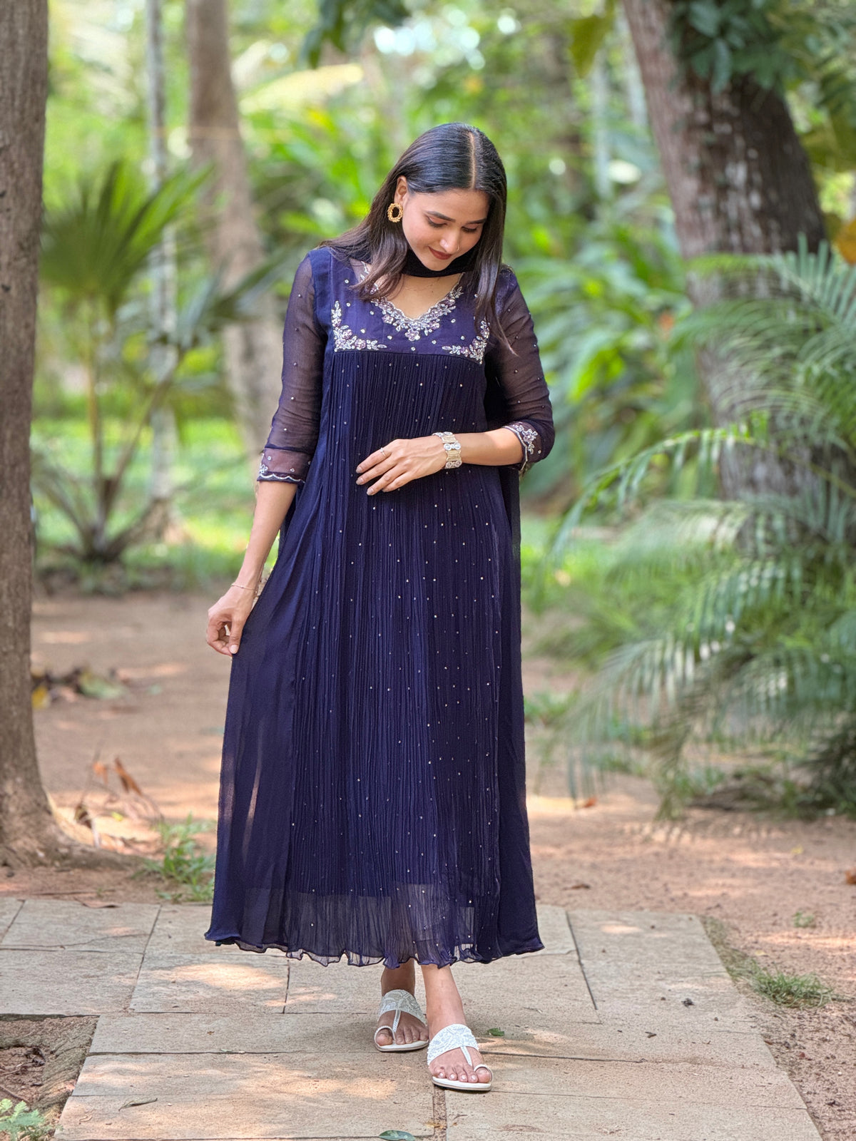 Handworked Pleated Kurta with Dupatta