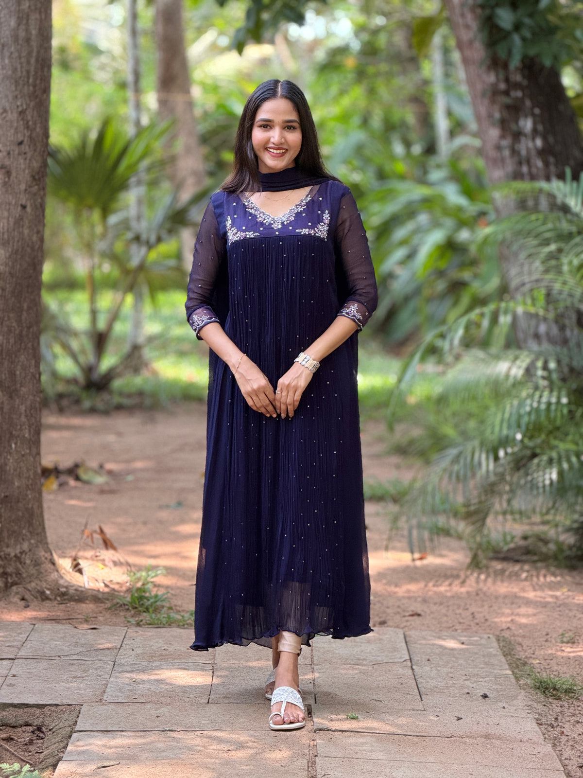 Handworked Pleated Kurta with Dupatta