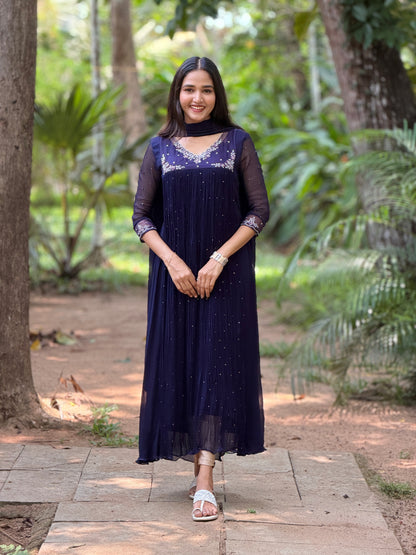 Handworked Pleated Kurta with Dupatta
