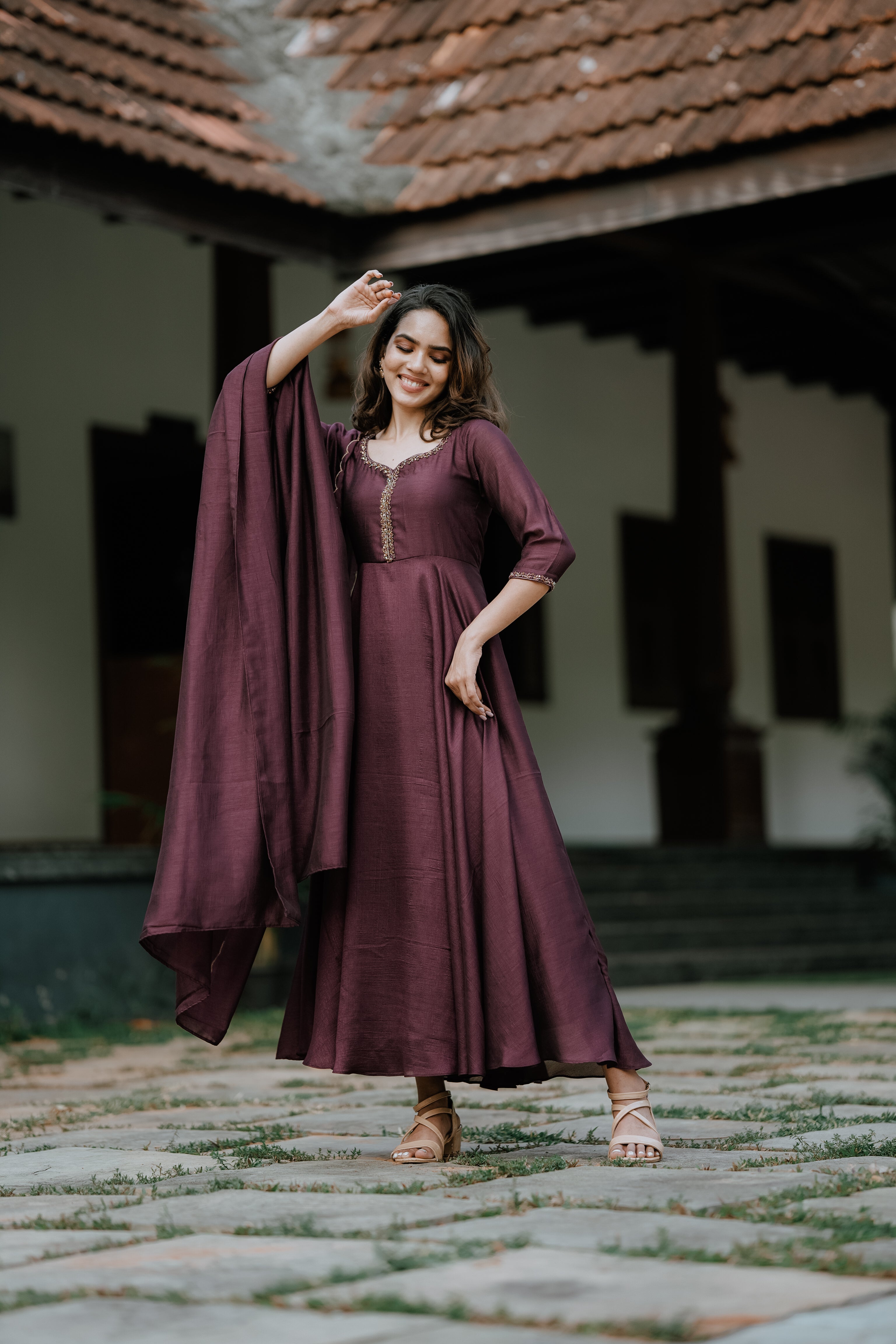 Handworked Double Umbrella Cut Kurta with Dupatta