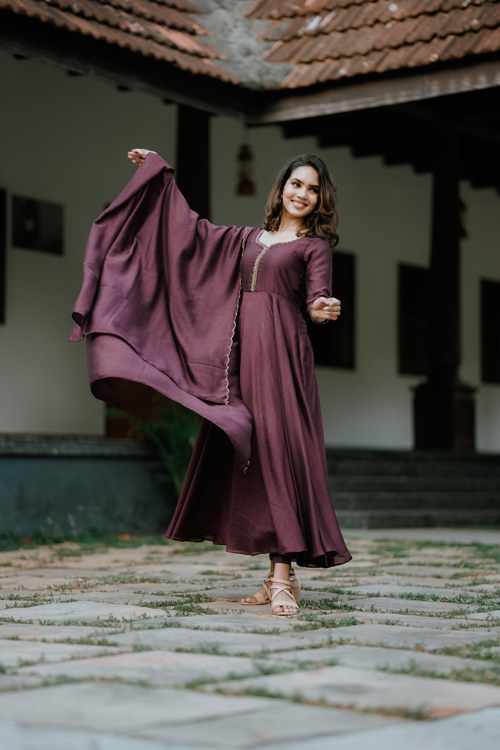 Handworked Double Umbrella Cut Kurta with Dupatta