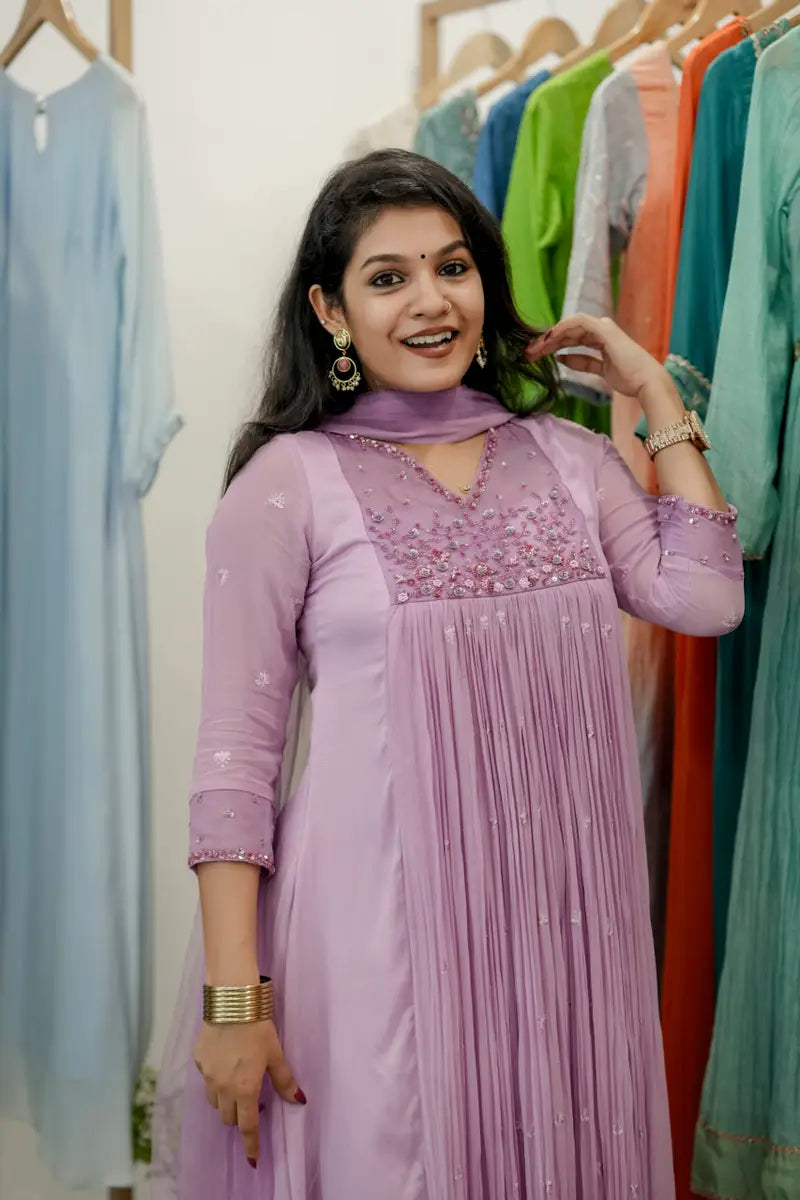 Handworked Pleated Kurta with Dupatta