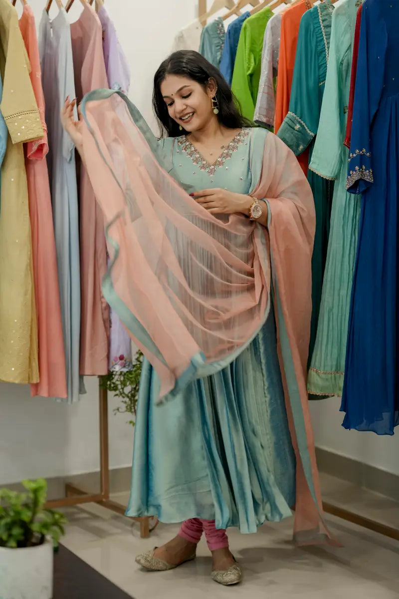 Handworked Pleated Kurta with Dupatta