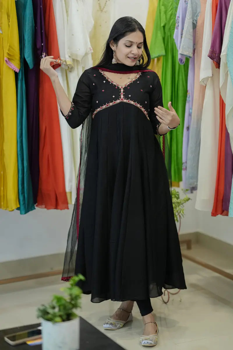 Handworked Panel Cut Kurta with Dupatta