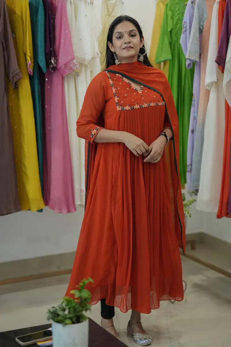 Handworked Pleated Kurta with Dupatta