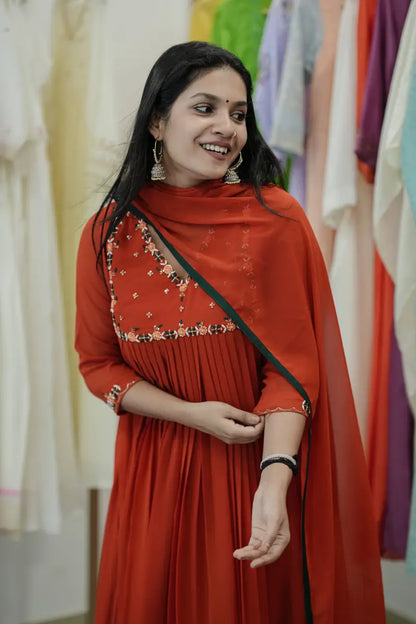 Handworked Pleated Kurta with Dupatta
