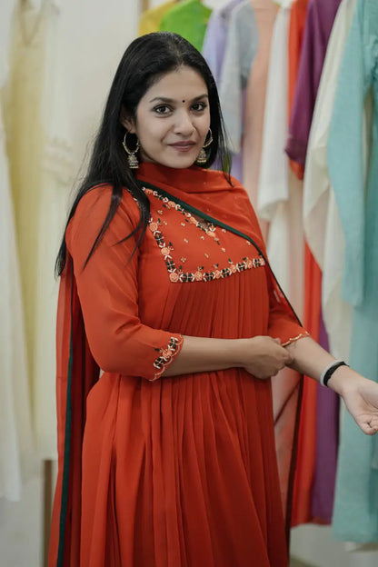 Handworked Pleated Kurta with Dupatta
