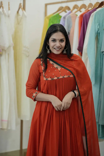 Handworked Pleated Kurta with Dupatta