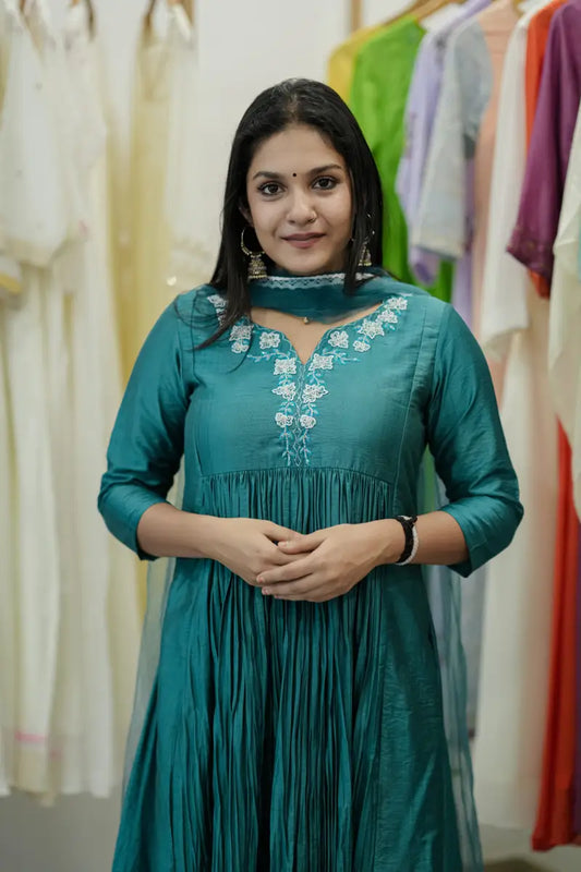 Handworked Pleated Kurta with Dupatta