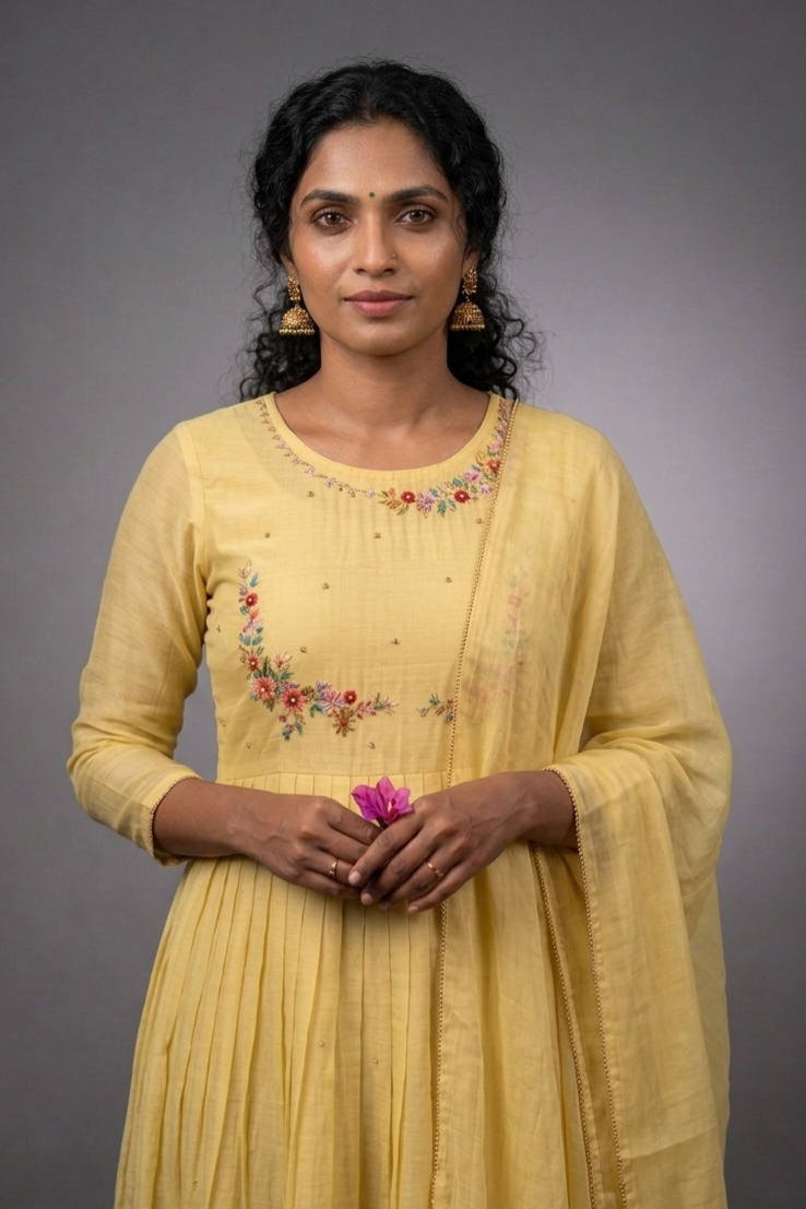 Handworked Pleated Kurta with Dupatta