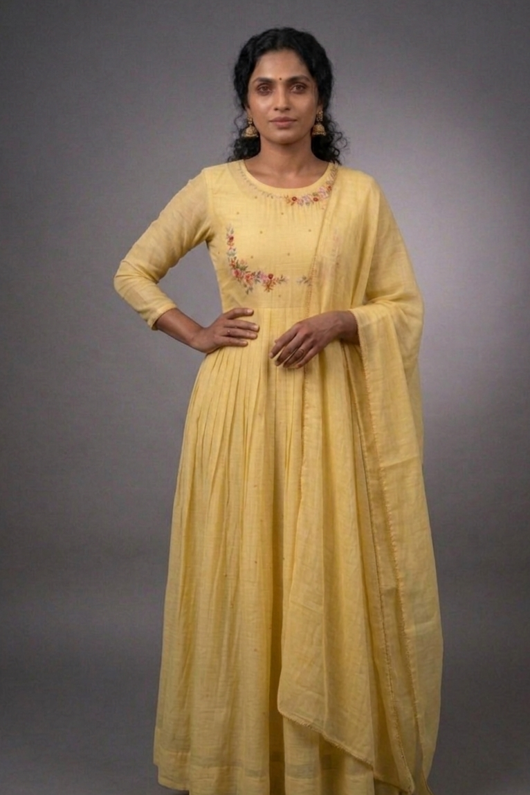 Handworked Pleated Kurta with Dupatta