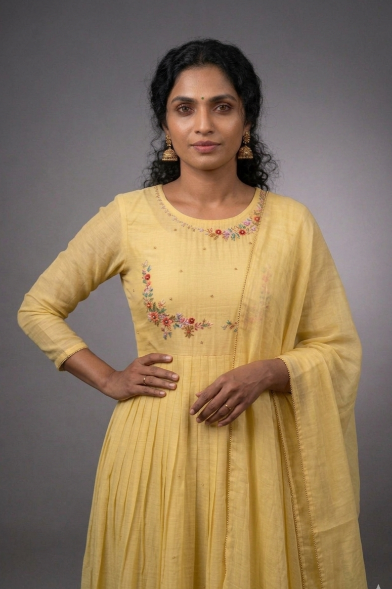 Handworked Pleated Kurta with Dupatta
