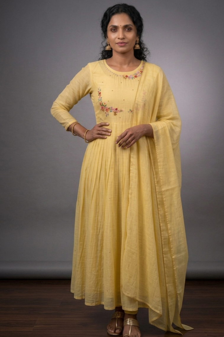 Handworked Pleated Kurta with Dupatta