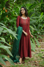 Handworked Panel Cut Kurta With Scalloped Dupatta