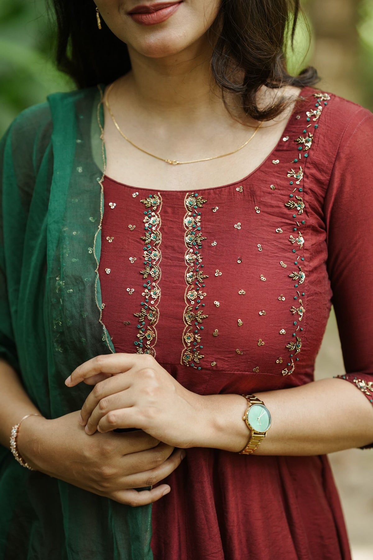 Handworked Panel Cut Kurta With Scalloped Dupatta