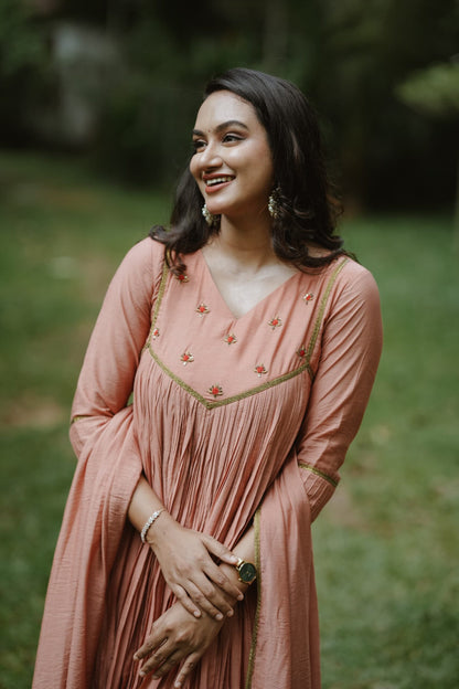 Handworked Pure Chanderi Pleated Kurta with Dupatta
