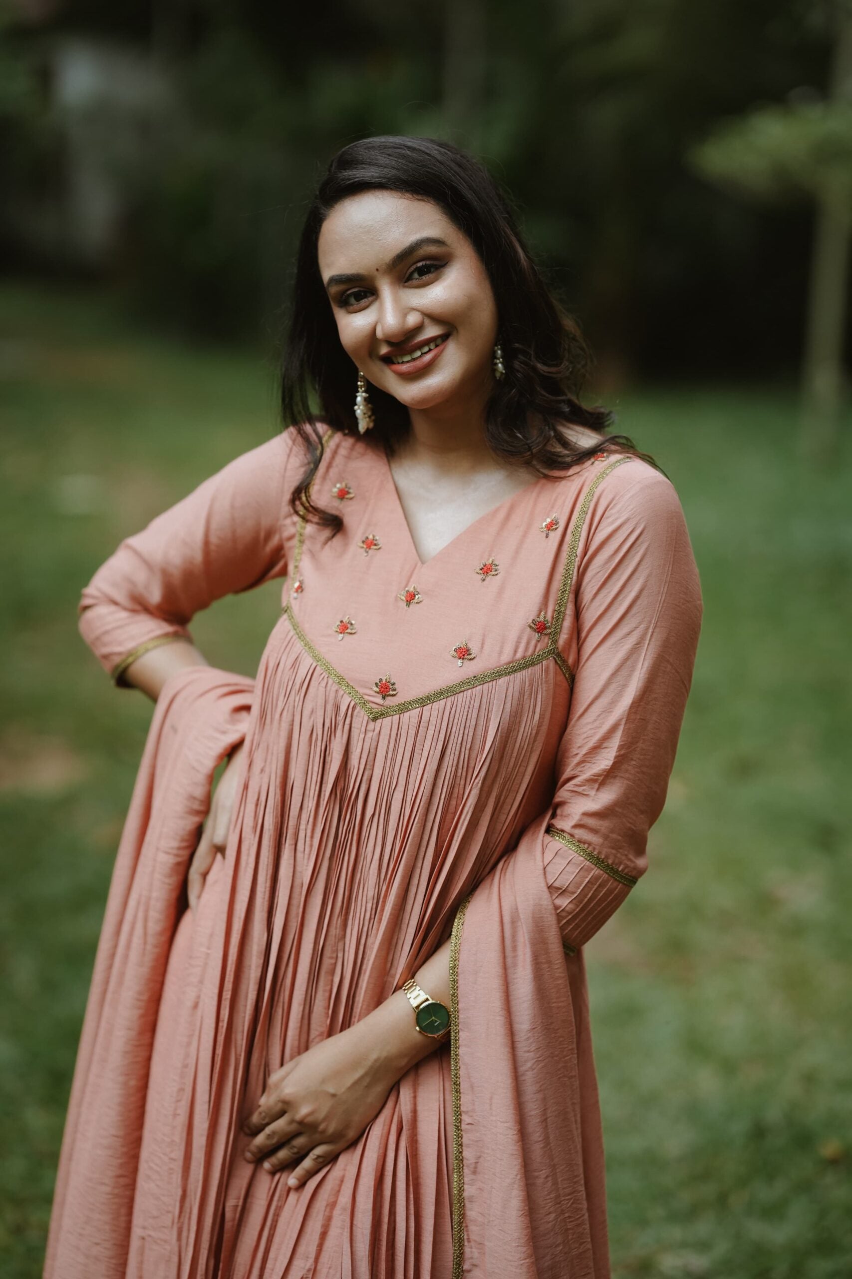 Handworked Pure Chanderi Pleated Kurta with Dupatta