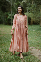 Handworked Pure Chanderi Pleated Kurta with Dupatta