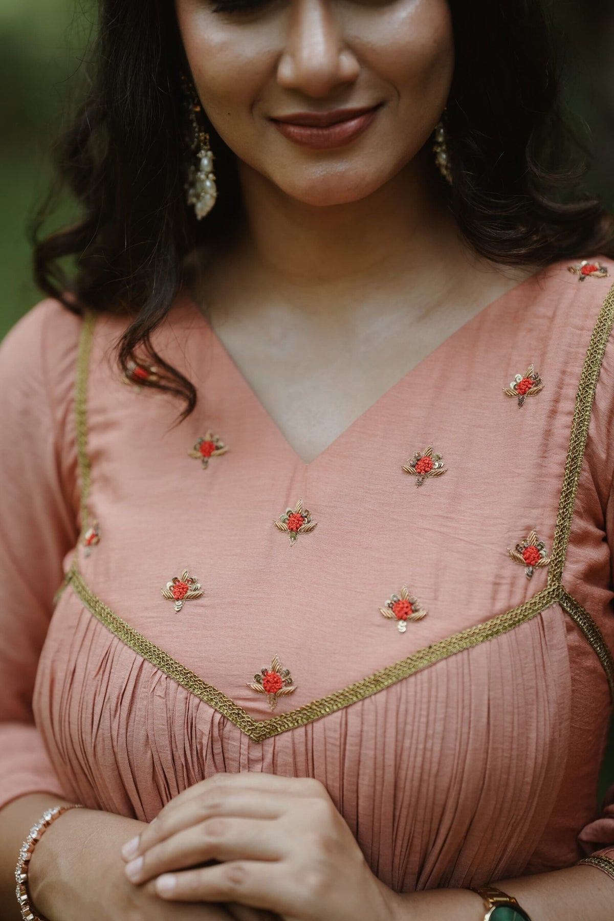 Handworked Pure Chanderi Pleated Kurta with Dupatta