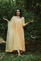 Handworked Pure Chanderi Pleated Kurta with Soft Organza Dupatta