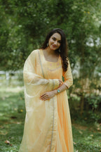 Handworked Pure Chanderi Pleated Kurta with Soft Organza Dupatta