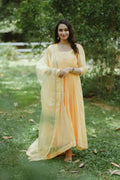 Handworked Pure Chanderi Pleated Kurta with Soft Organza Dupatta