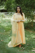 Handworked Pure Chanderi Pleated Kurta with Soft Organza Dupatta