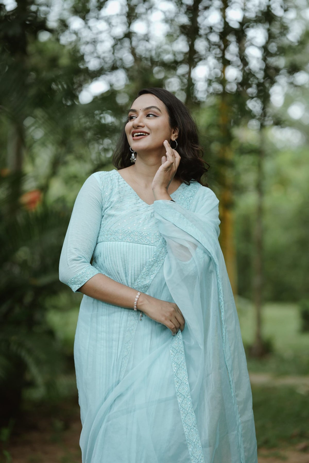 Handworked Pure Chanderi Pleated Kurta with Soft Organza Dupatta