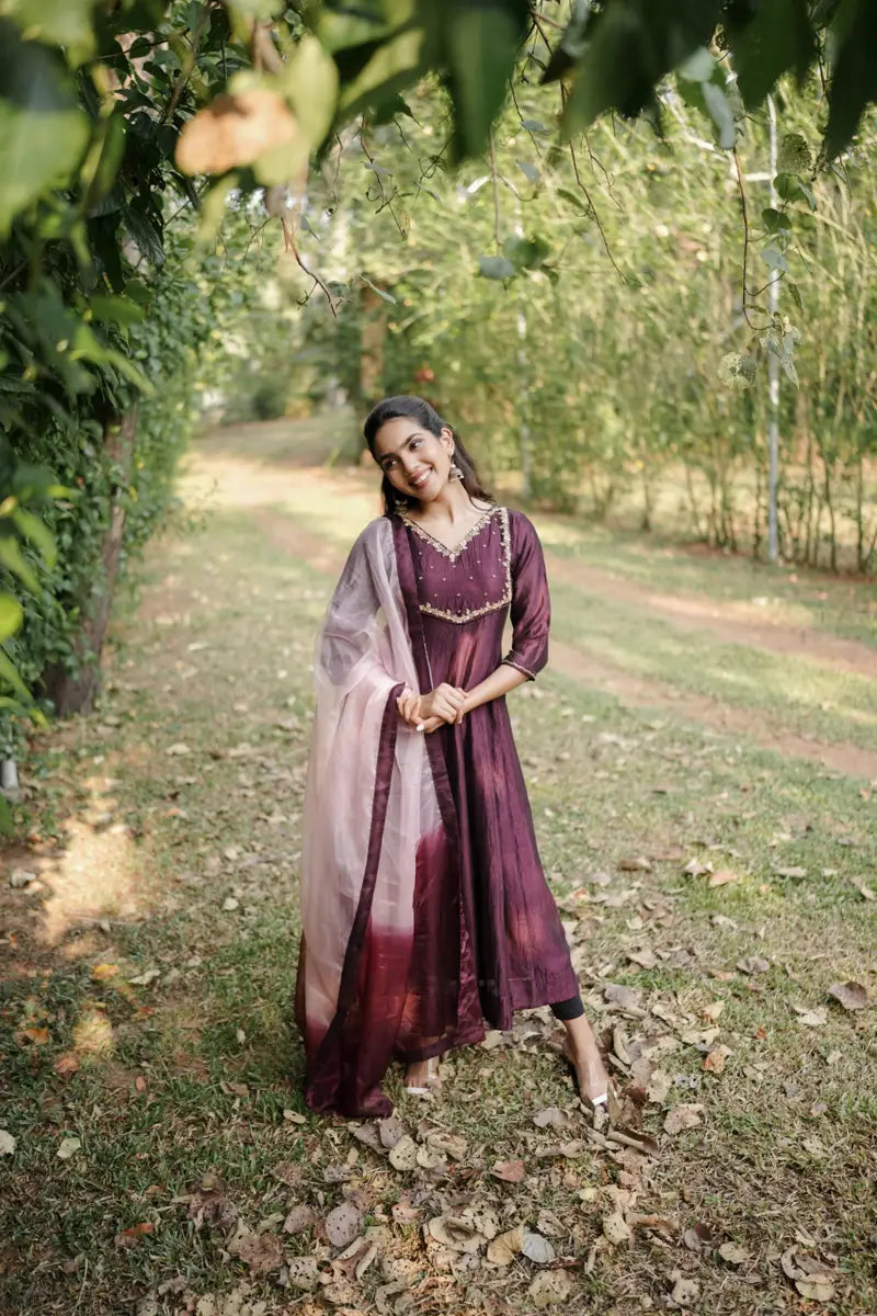 Handworked Panel Cut Kurta with Dupatta