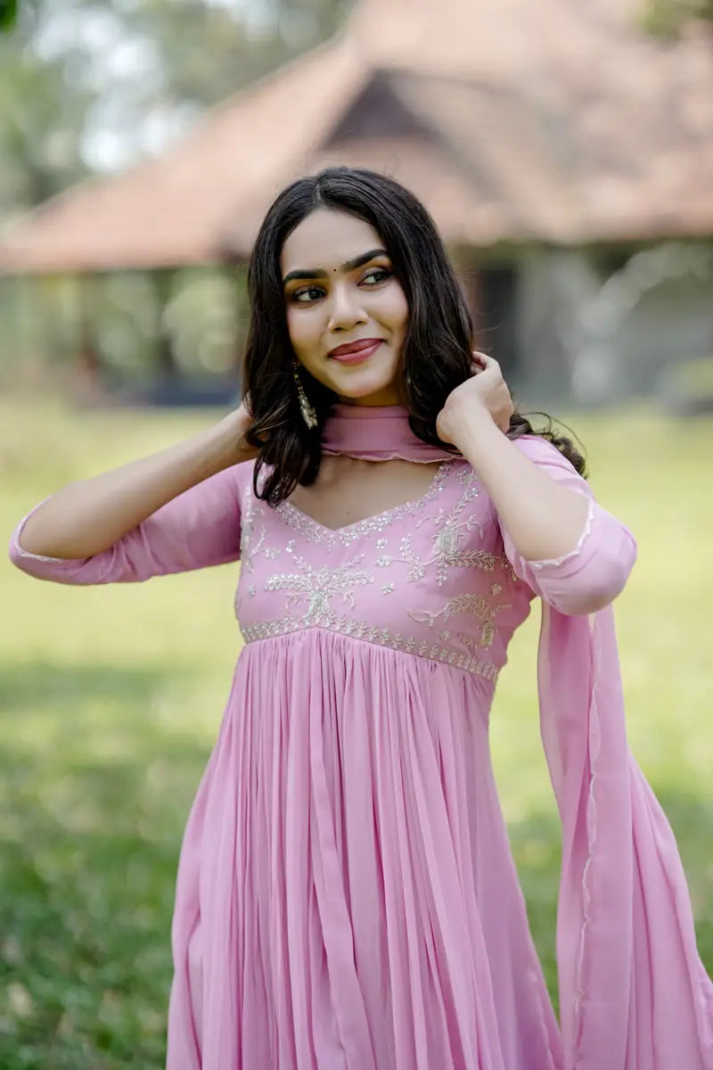 Handworked Pleated Kurta with Dupatta