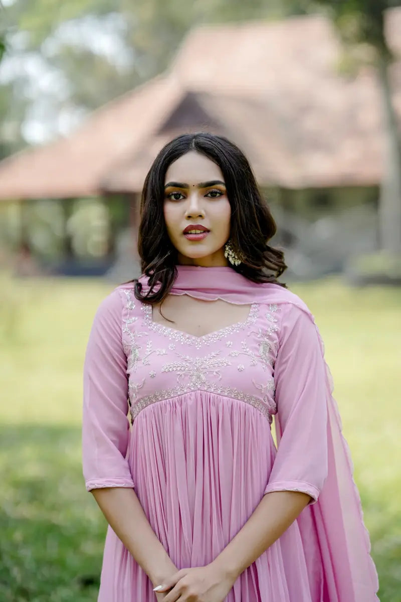 Handworked Pleated Kurta with Dupatta