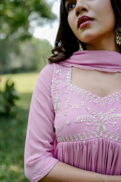 Handworked Pleated Kurta with Dupatta