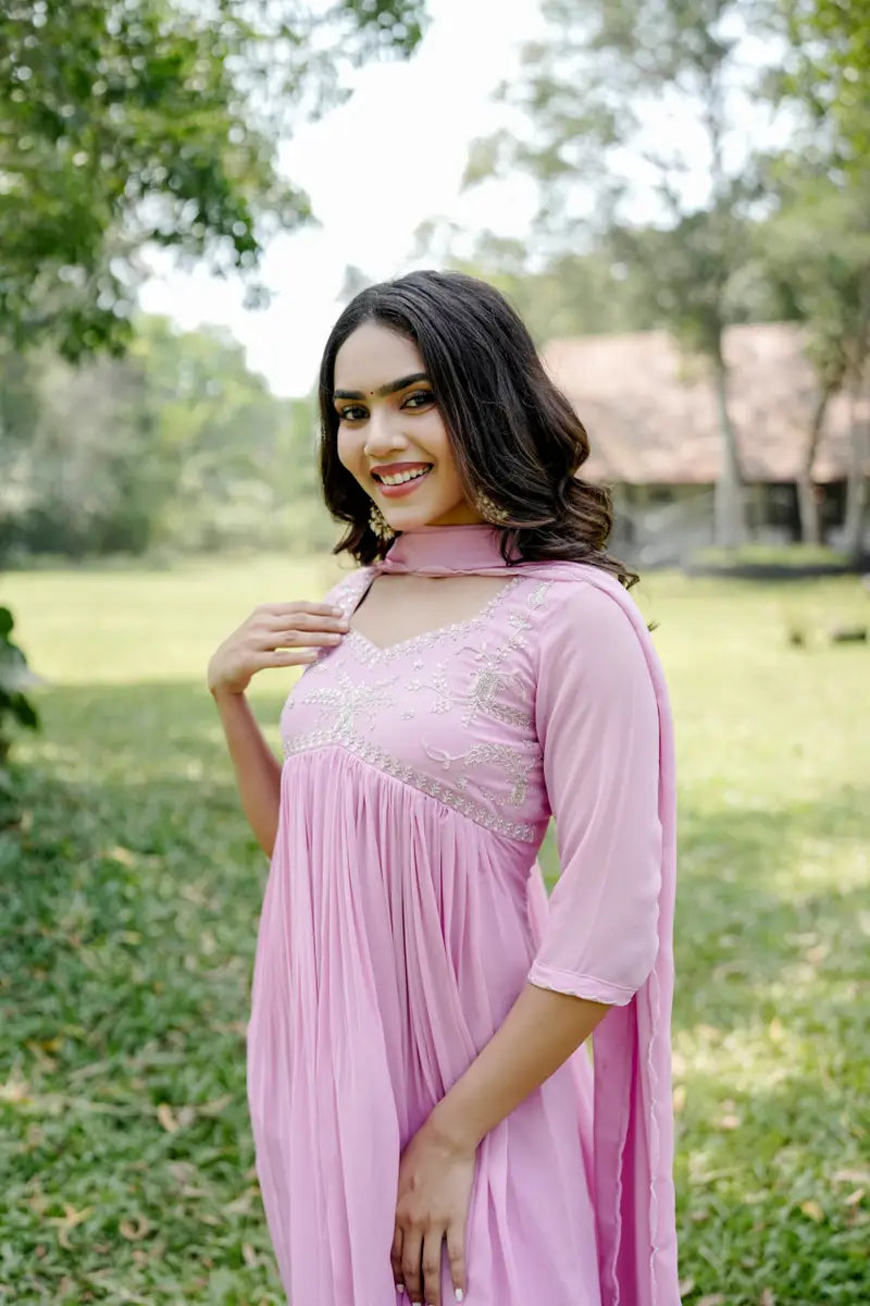 Handworked Pleated Kurta with Dupatta