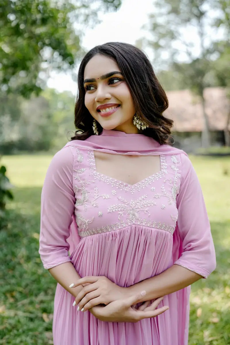 Handworked Pleated Kurta with Dupatta