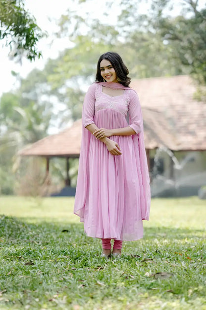 Handworked Pleated Kurta with Dupatta
