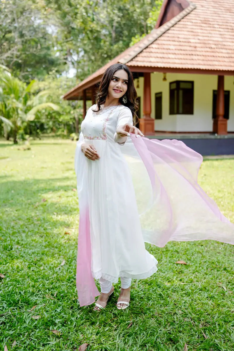 Handworked Pleated Kurta with Dupatta