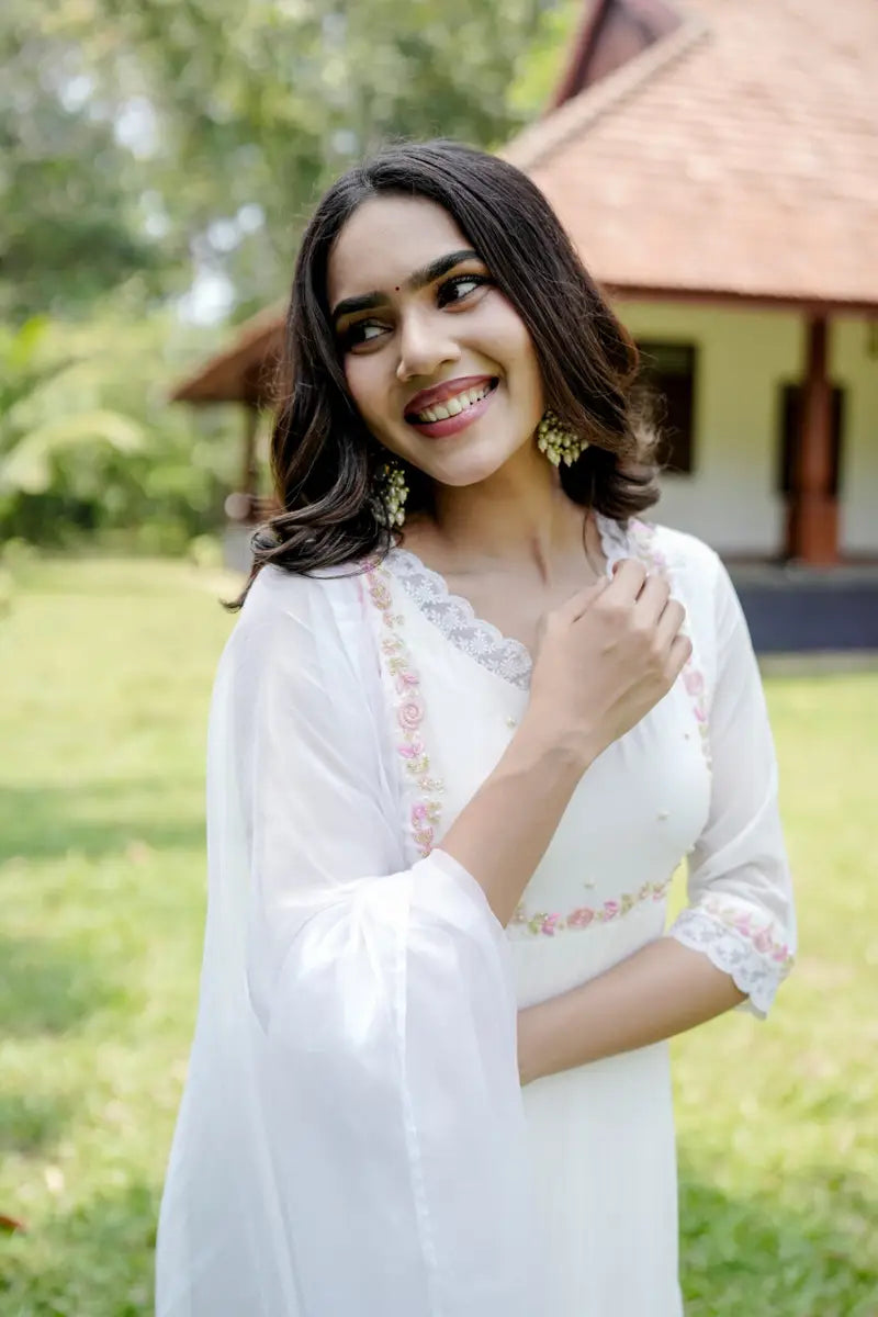 Handworked Pleated Kurta with Dupatta