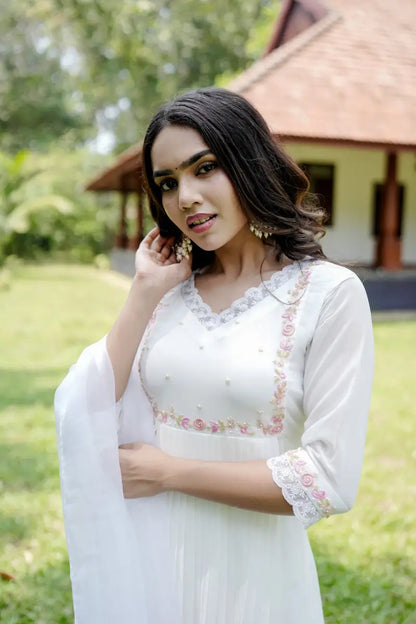 Handworked Pleated Kurta with Dupatta