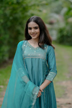 Handworked Side Pleated Kurta with Dupatta