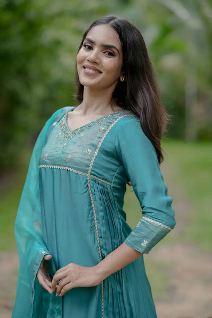 Handworked Side Pleated Kurta with Dupatta