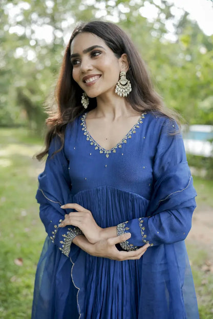Handworked Pleated Kurta with Dupatta