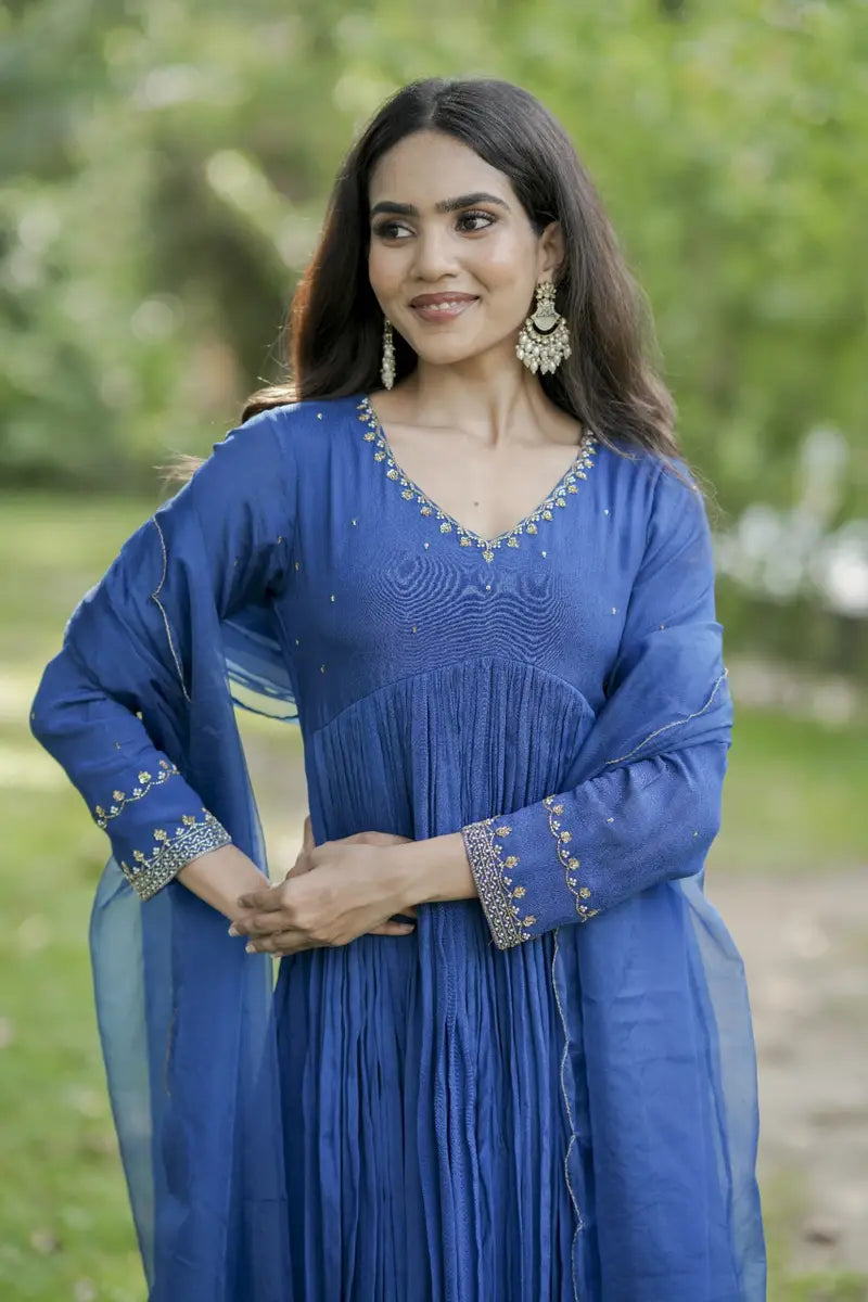 Handworked Pleated Kurta with Dupatta